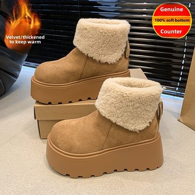 厚底雪地靴女真皮短2025秋
