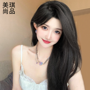 蕾丝假发女长发真发递针无痕全头套式可扎丸子头时尚中分长直发