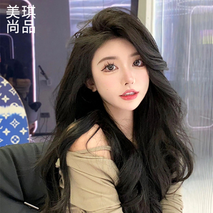 美琪真发假发女八字刘海微卷长卷发时尚网红氛围感大波浪加长卷发