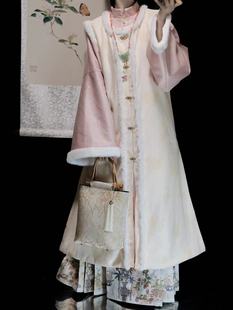 青语【春庭晚】汉服女明制圆领长比甲印花加绒加厚立领袄日常百搭