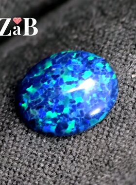 平底素面裸石蓝色欧泊石戒指戒面裸石高火彩椭圆形蛋面8X10mm
