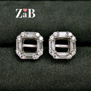 【雷迪恩/冰花切 镶口：7X7mm】S925纯银耳钉空托耳饰托未镶嵌