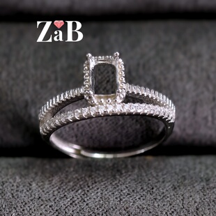 【镶口：4X6mm】方形戒托女活口可定制戒托925纯银女戒托空托女款