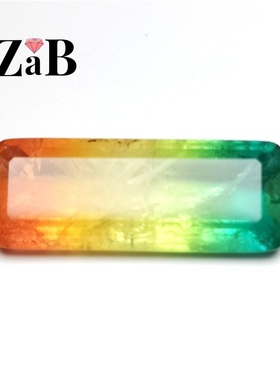 带棉三色碧玺石长方形刻面戒面DIY吊坠橙黄+深绿 两种DIY上下拼接