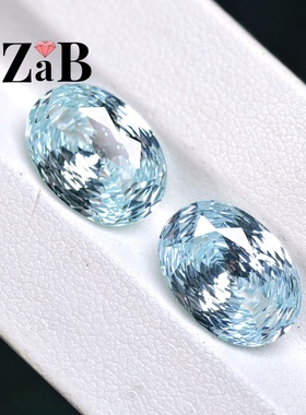 流星雨冰蓝海蓝宝椭圆形10X14mm千禧切割高精切蛋形鸽子蛋戒面