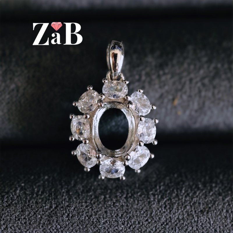 【镶口：蛋形 7X9mm】S925纯银吊坠空托不含宝石椭圆2CT锁骨链托