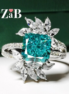 帕拉伊巴戒指重工豪镶美国进口高碳钻925纯银镀白金戒指食指活口