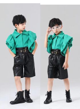 男女童24节气科技感皮裤摇滚演出服男孩帅气机车潮服朋克摄影拍照