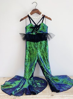 女童T台秀复古港风7080年代亮片喇叭裤六一儿童节大团队演出潮服