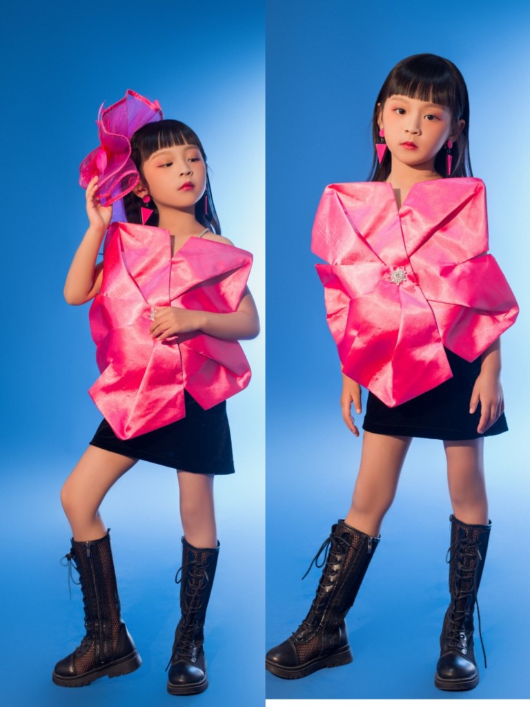 儿童童模潮服演出服爱豆诞生主题黑色抹胸连衣裙糖果色马卡龙摄影