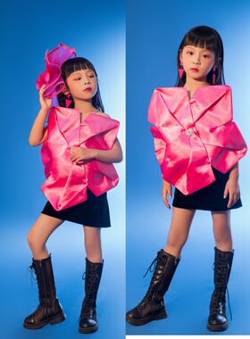 儿童童模潮服演出服爱豆诞生主题黑色抹胸连衣裙糖果色马卡龙摄影