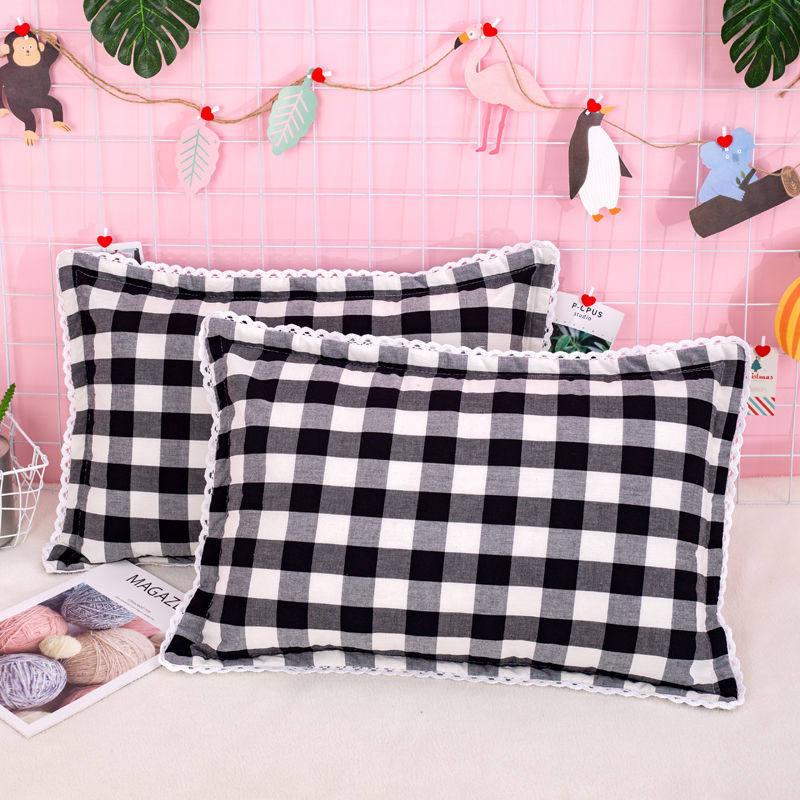 純棉簡約黑白格子枕套帶花邊公主兒童小枕套ins壹對全棉40×60cm在類目 牀上用品, 枕套中 - 來自Buy2taobao.com提供專業的淘寶代購服務