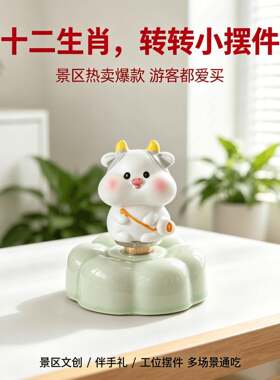 十二生肖网红转转乐爆款景德镇陶瓷旋转转小摆件卡通可爱摆饰文创