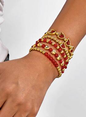 跨境新款情人节配饰外贸热销创意设计红色爱心水晶串珠手链套装