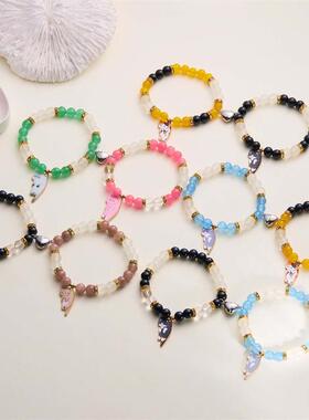 欧美跨境新款玻璃珠串珠手串创意百搭可爱猫咪情侣款磁性弹力手链