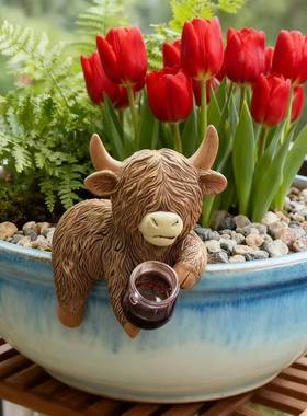 跨境热销新款创意树脂高地牛雕像挂饰家居墙壁装饰高地牛花盆挂件