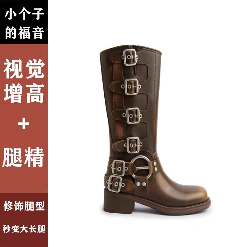 长筒靴短靴秋冬美式复古辣妹牛仔靴瘦瘦靴马丁靴真皮机车骑士靴女