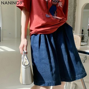 下装 女高腰薄款 韩版 NANING9 新款 阔腿裤 宽松牛仔短裤 夏季