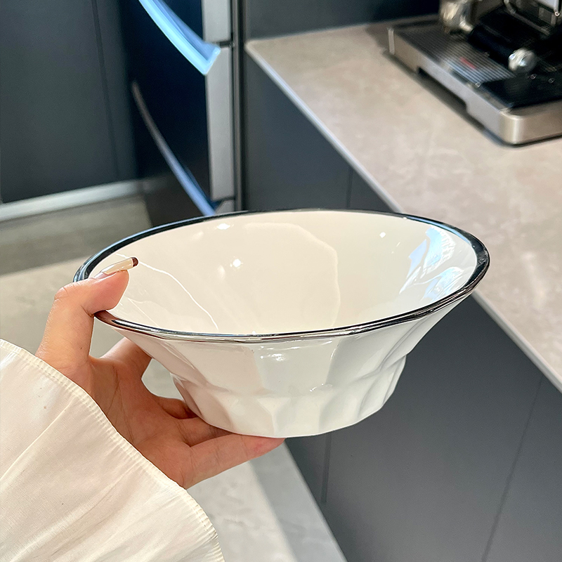 2025年新款日式拉面碗陶瓷碗汤碗白色斗笠碗创意沙拉碗早餐泡面碗