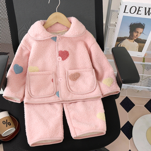 清仓！女童加绒加厚家居服400克半边绒加厚套装睡衣秋冬法兰绒