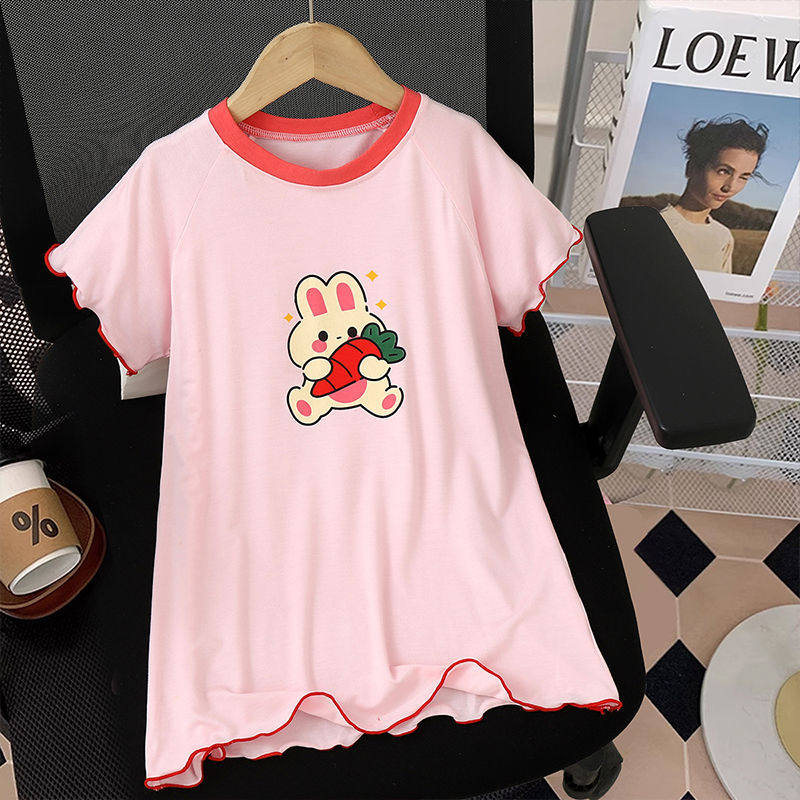 女童夏季宽松莫代尔睡裙女宝宝韩版裙子儿童卡通冰丝睡衣家居服新