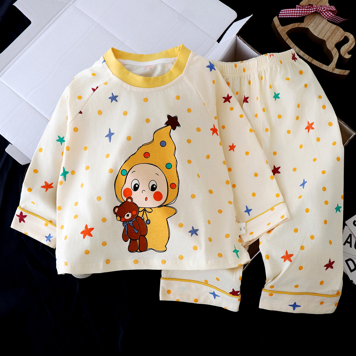 儿童睡衣女童男童纯棉春秋季长袖卡通宽松韩版睡衣家居服套装新款