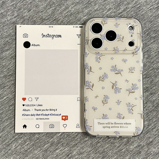 ins韩风清新米黄底紫色花朵适用苹果17promax手机壳iphone16pro新款 15磨砂14双层13女17p镜头全包防摔保护套