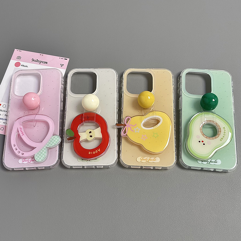 ins韩风立体水果指环扣适用苹果16pro手机壳新款iphone15promax水蜜桃14女13牛油果梨子16全包防摔保护套情侣