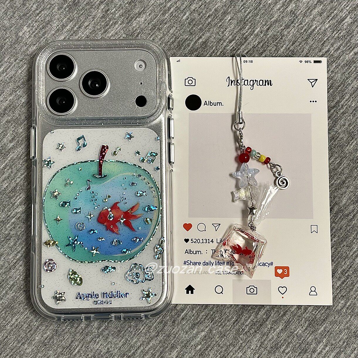 ins韩风鎏金炫彩青苹果金鱼适用苹果17promax手机壳iph