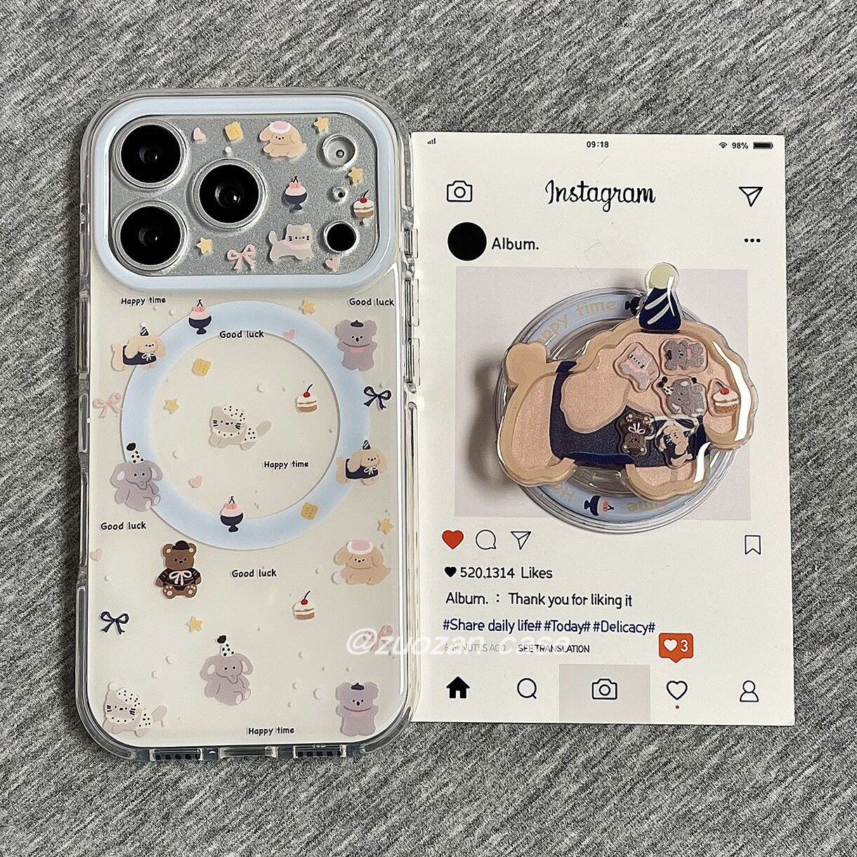 磁吸韩风卡通可爱小动物适用苹果17promax手机壳iphone16pro新款15气囊双层pm女17全包防摔保护套摇摇乐支架