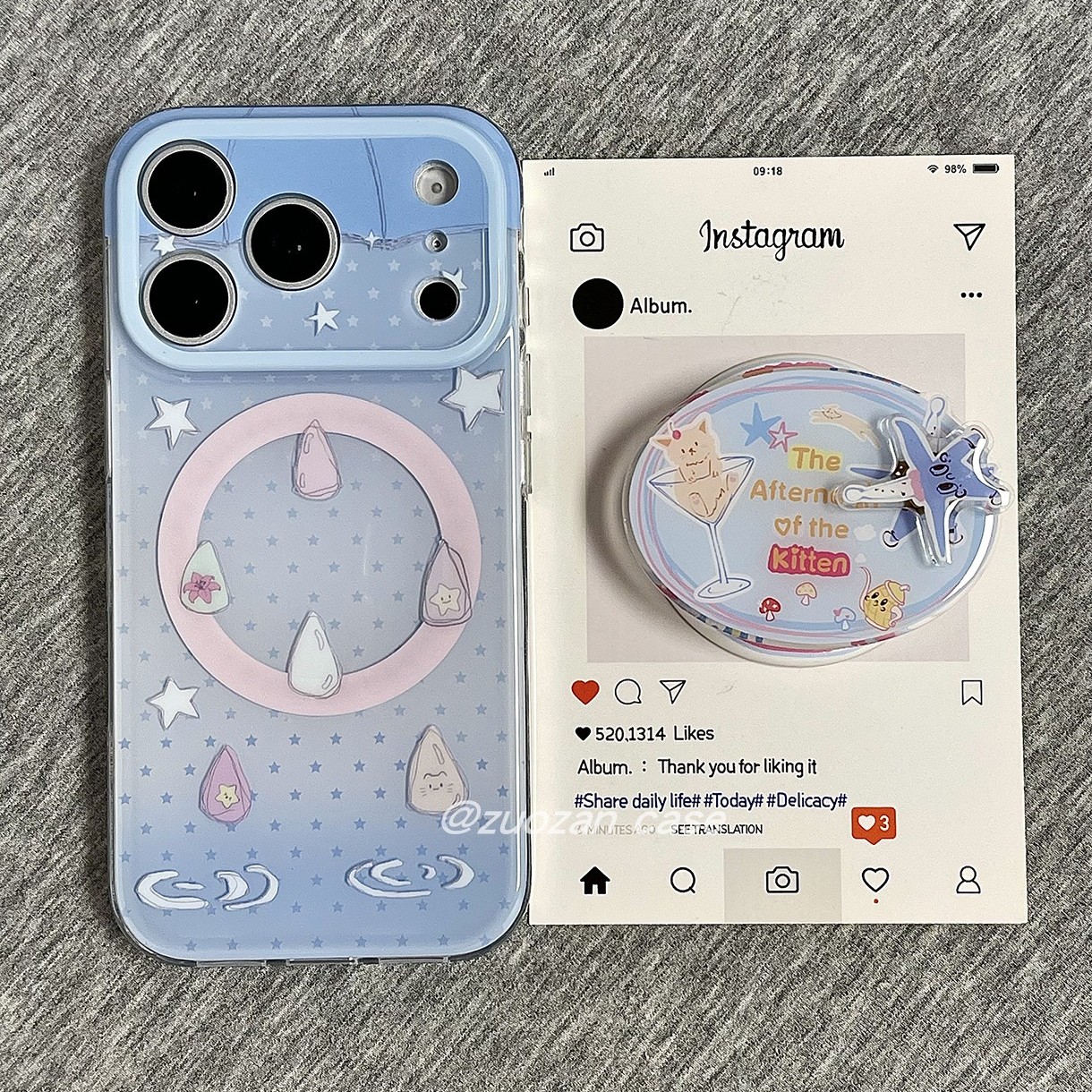 磁吸ins韩风清新简约蓝渐变小星星适用苹果17promax手机壳iphone18pro新款16带支架15双层17全包防摔保护套女