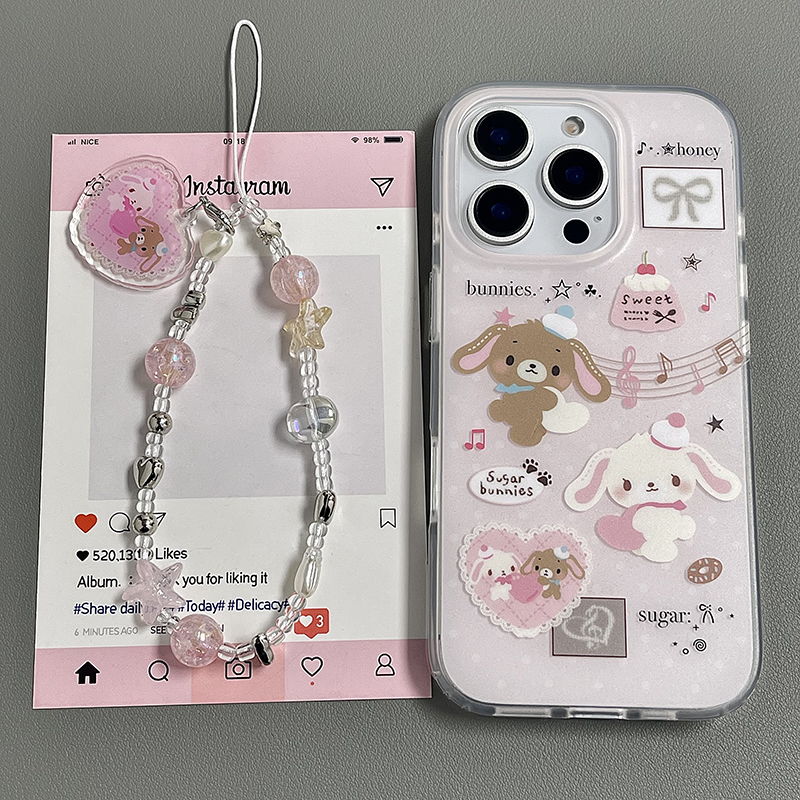ins韩风音符粉色甜品兔子适用苹果16pro手机壳新款iphone15promax磨砂13双层14pro少女16全包防摔硅胶保护套