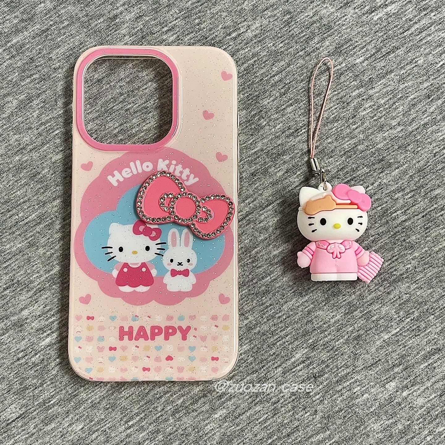 ins韩风爱心可爱卡通KT猫兔子适用苹果16promax手机壳iphone15pro新款14女13带挂件16pro双层全包防摔手机套
