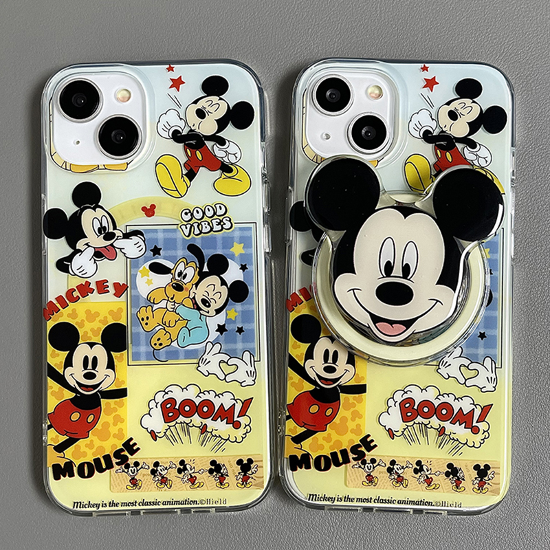 磁吸经典可爱卡通米奇支架适用苹果15ProMax手机壳新款iPhone14少女13双层图案12全包16Pro防摔13PM保护套
