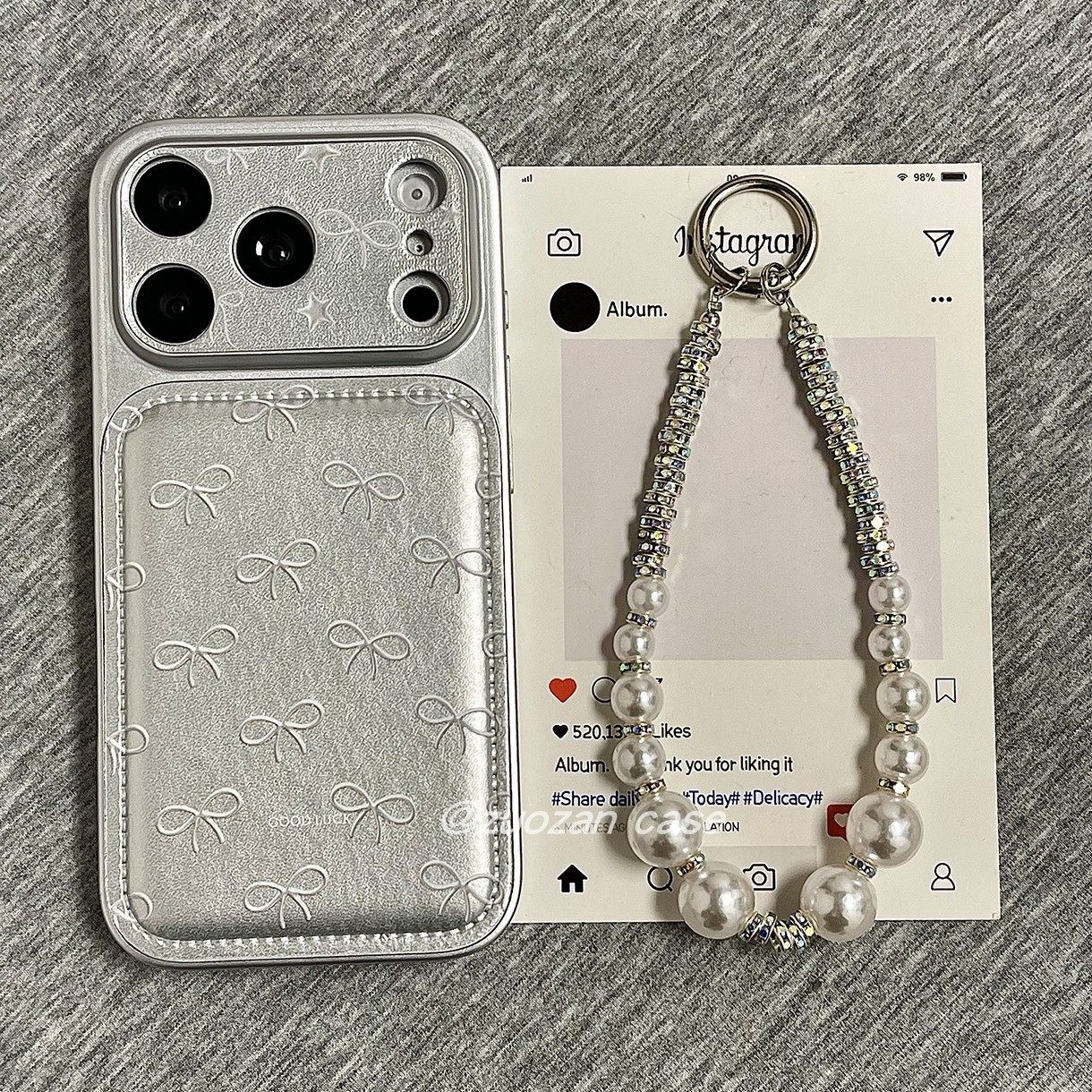 ins韩风简约银色蝴蝶结适用苹果17promax手机壳iphon