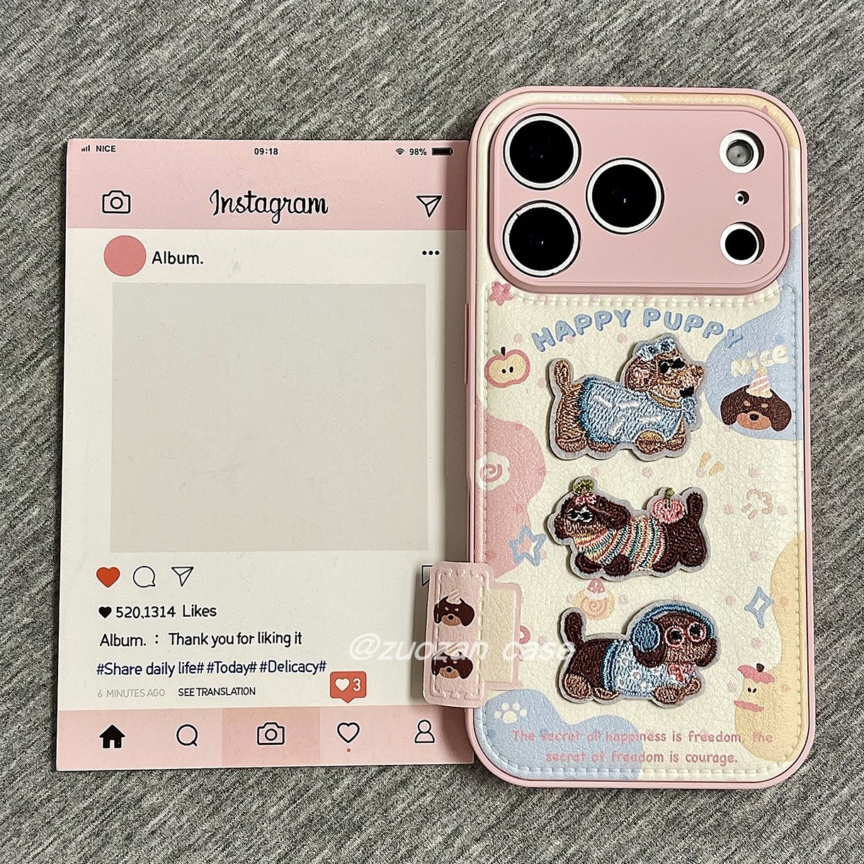 秋冬皮革粉底卡通刺绣小狗适用苹果17promax手机壳iphone16pro新款15高级感皮质14/13女17镜头全包防摔保护套