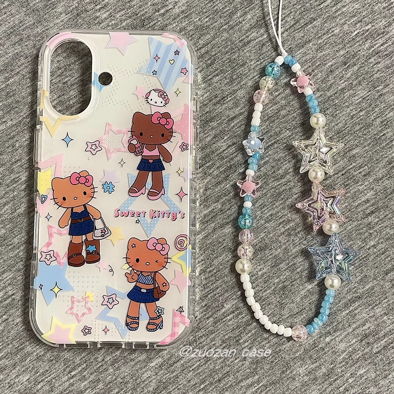 夏日韩风卡通棕皮牛仔服KT猫适用苹果16promax手机壳iphone15pro新款14带挂绳13少女16pro双层全包防摔手机套