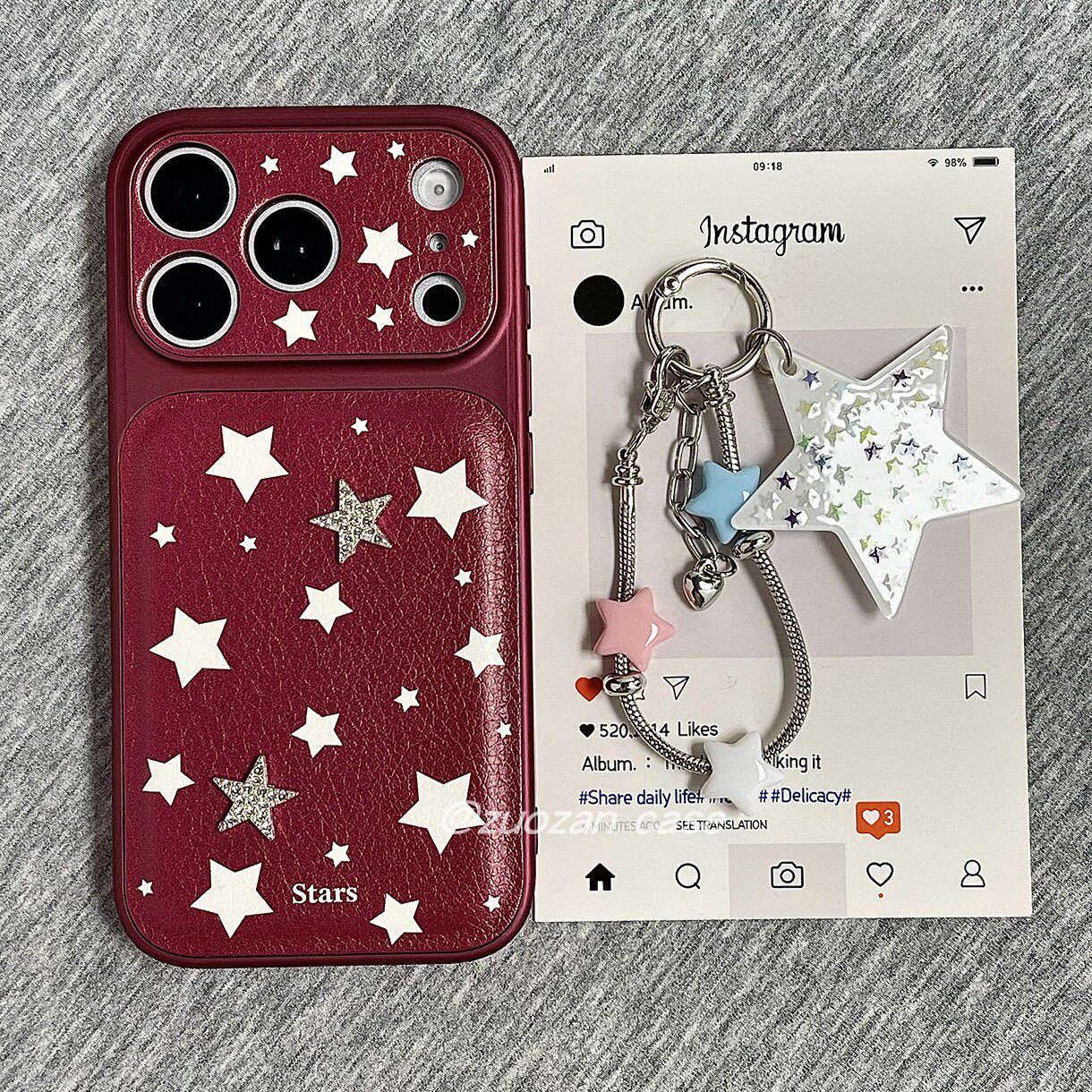 ins韩风简约酒红皮革星星适用苹果18promax手机壳iphone17pro秋冬新款16大视窗15女14带挂绳18全包防摔保护套