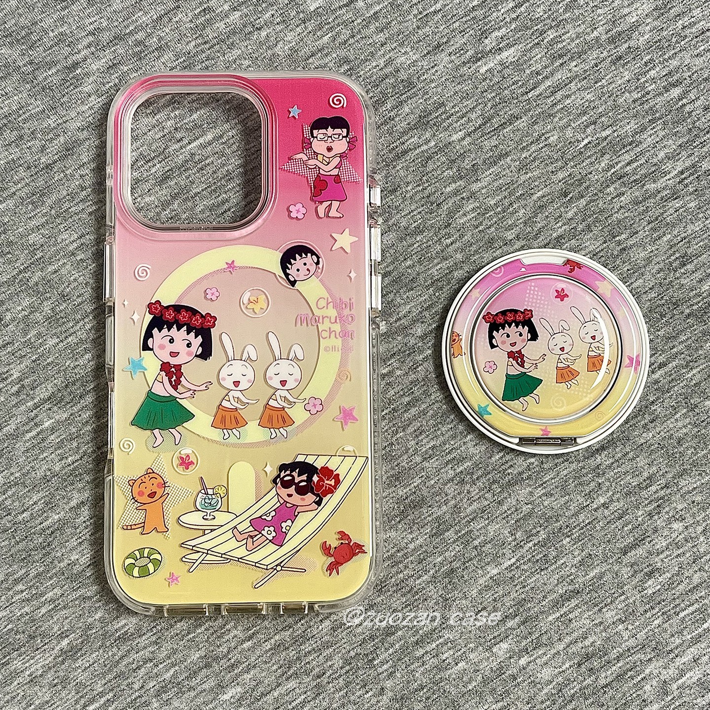 磁吸日系可爱卡通樱桃小丸子适用苹果16promax手机壳iphone15pro新款14带支架13女16pro圆双层全包防摔手机套