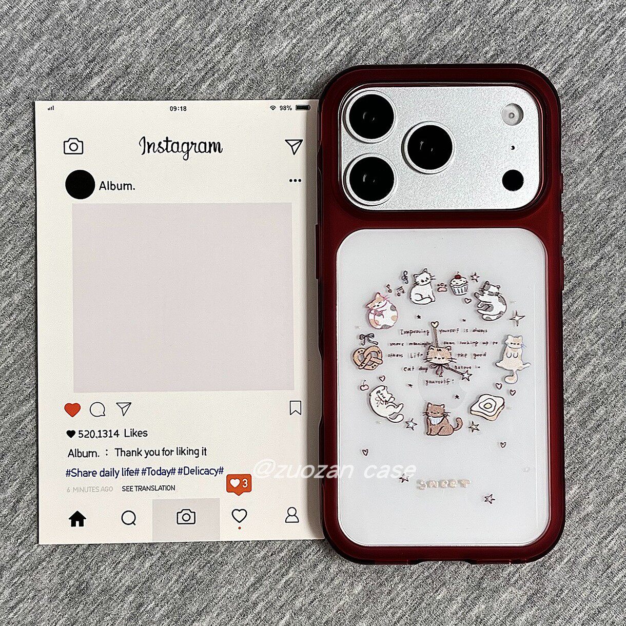 ins韩风简约酒红边时钟猫咪适用苹果18promax手机壳iphone17pro新款16个性创意15pro女18p圆边全包防摔保护套