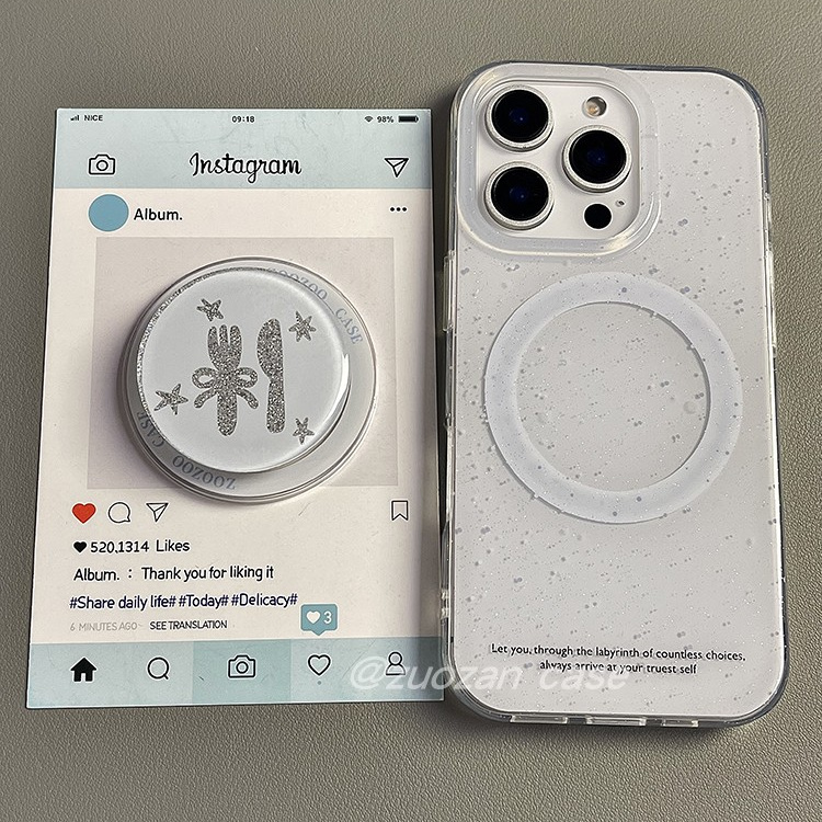 磁吸ins韩风简约闪粉蓝色泼墨适用苹果16promax手机壳iphone15pro刀叉支架14双层13女16pro新款防摔手机套