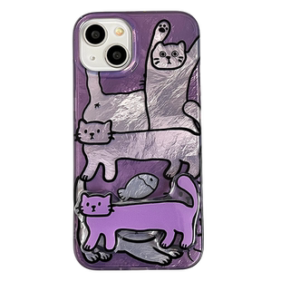 小众紫色卡通搞怪猫咪支架适用iPhone13/14新款苹果15promax手机壳12锡纸双层imd华为mate60女13P全包17防摔