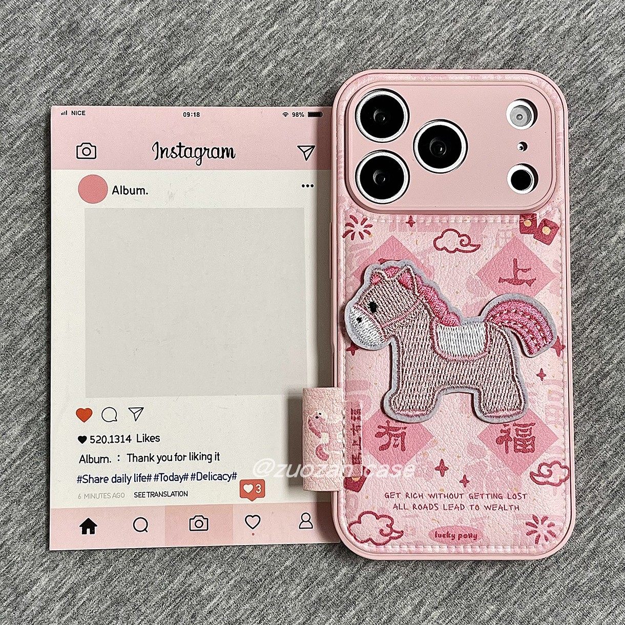 皮革粉底马上有福刺绣粉马适用苹果17promax手机壳iphone16pro新款15秋冬14新年13女17镜头全包防摔保护套pm,3C数码配件,手机保护套/壳,淘宝优惠券,粉丝福利购,淘宝优惠卷