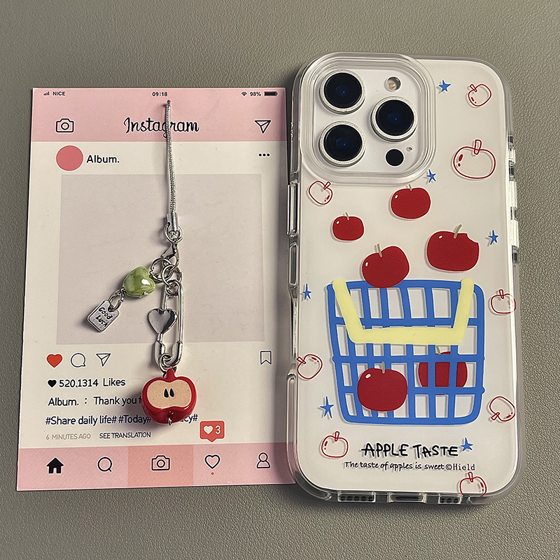 韩风购物篮子苹果适用苹果16promax手机壳iphone15pro新款14带挂件13女16pro双层全包气囊防摔手机套小众创意