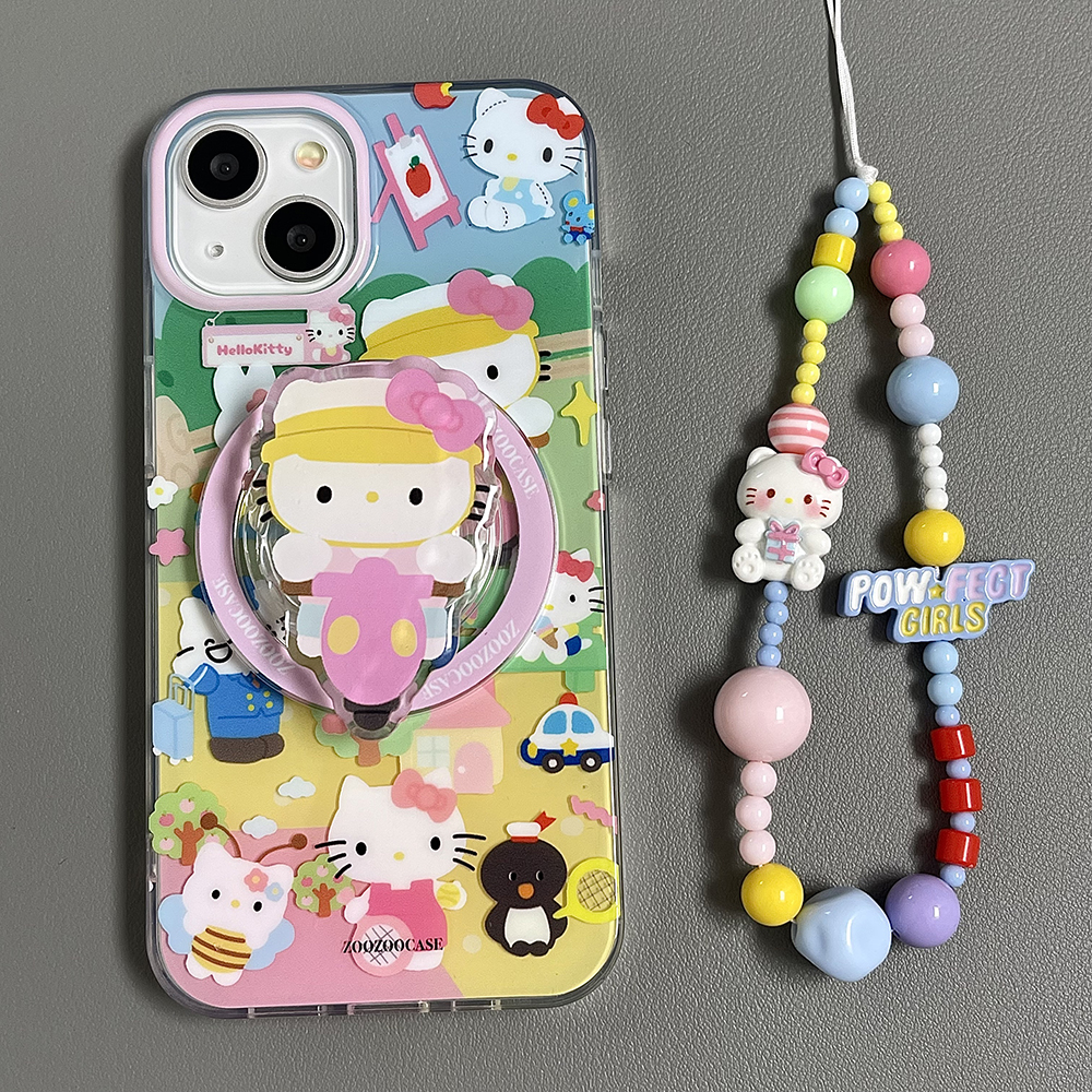 磁吸创意卡通骑电镀KT猫支架适用iphone15手机壳苹果15promax新款13少女14PM双层图案12全包13pro防摔保护套
