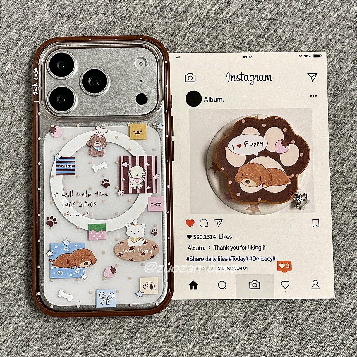 磁吸韩风波点睡觉小狗适用17promax手机壳iphone16pro新款15带支架14亚克力13女17全包防摔保护套18个性透明