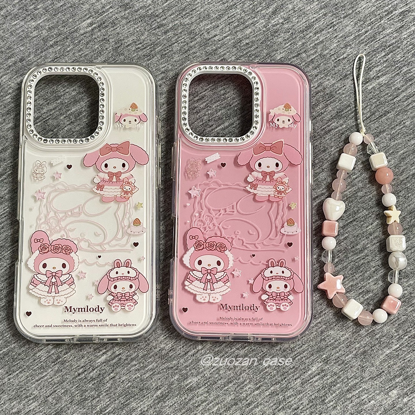ins韩风卡通美乐蒂适用苹果16promax手机壳iphone15pro新款14带挂绳13少女16pro全包防摔闪钻镜框手机套创意