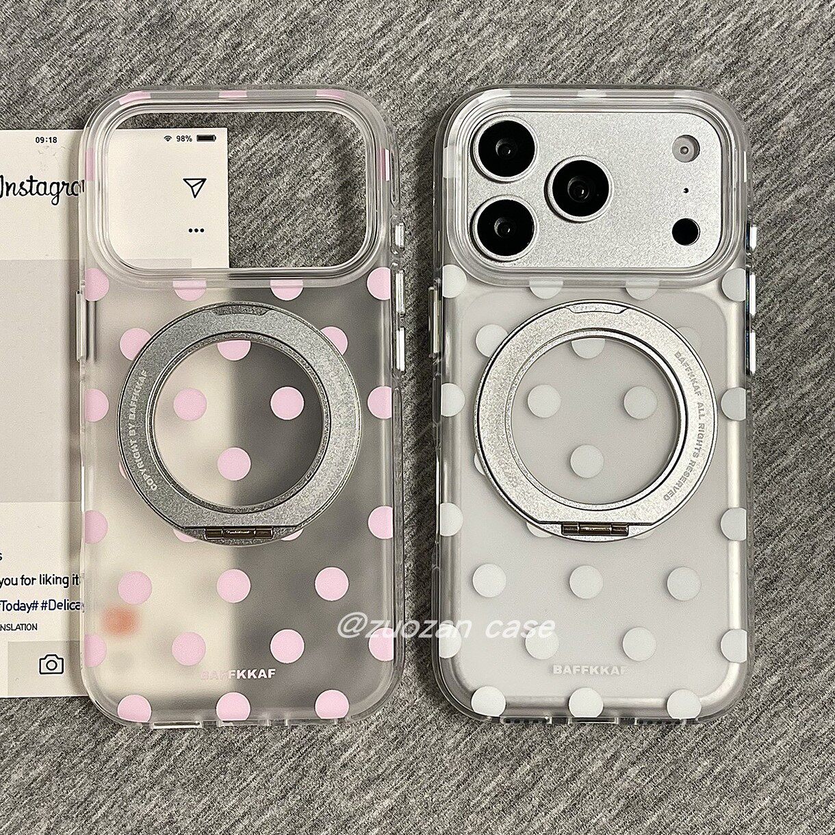 360旋转一体支点壳适用苹果17promax手机壳iphone16pro韩风半透简约波点15磨砂17pm新款支架全包防摔保护套女
