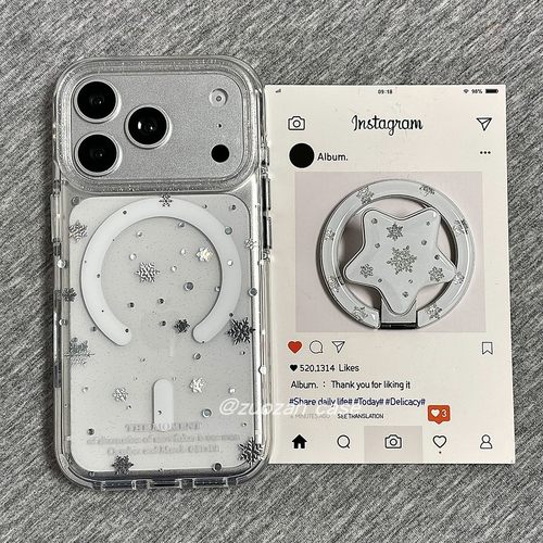 苹果17pro磁吸韩风雪花手机壳