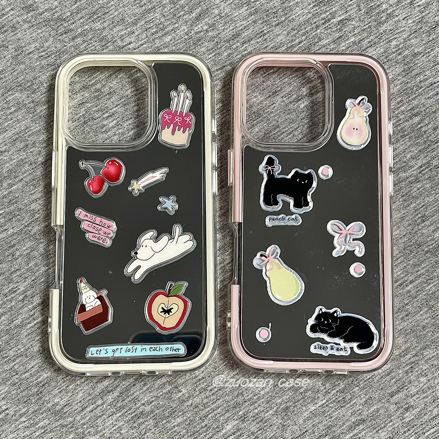 二合一镜面ins韩风情侣卡通猫咪小狗适用苹果16promax手机壳iphone15pro新款14创意13女16pro全包防摔手机套